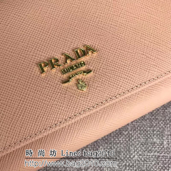 PRADA普拉達 經典爆款 頂級原單十字紋牛皮 女士翻蓋錢夾 配鏈條 1MH132 DD1411